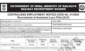 RRB Assistant Loco Pilot 2024 Notification